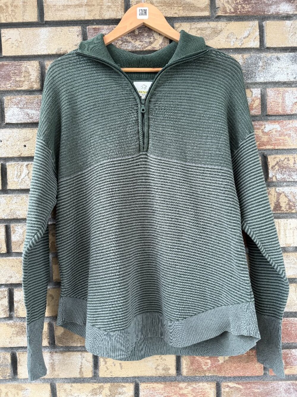 ☀️ OFFLINE by Aerie Green Ribbed Quarter Zip Mock Neck Pullover Sweater Small